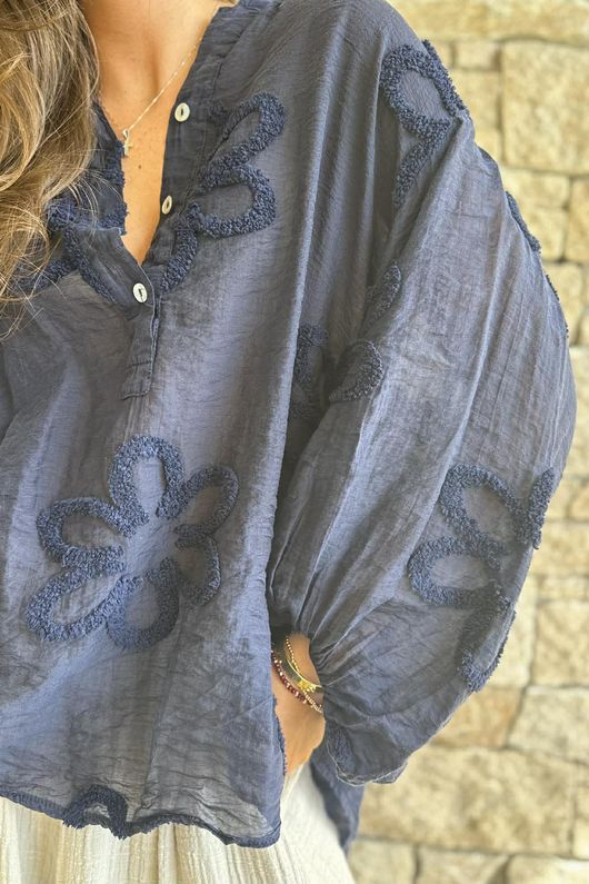 Sabo Boucle Flower Blouse Navy